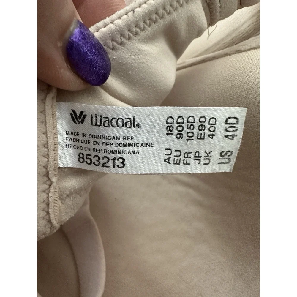 Wacoal Bra Womens Size 40D Underwire Beige Padded Full Coverage Hook Loop #AA3-1